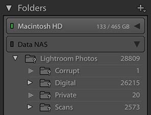 Lightroom Folders missing question mark drive offline