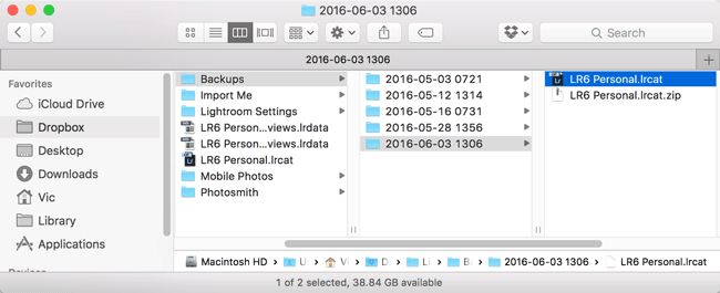 Lightroom backup catalog in Finder unzipped