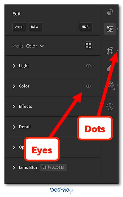 Lightroom edits indicators